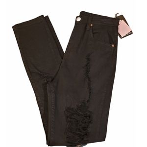 NWT PrettyLittleThing Black Distressed Jeans